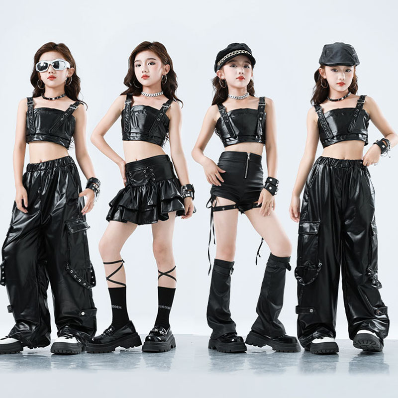 Suspender Tank Top - طفل Kpop الهيب هوب الملابس السوداء